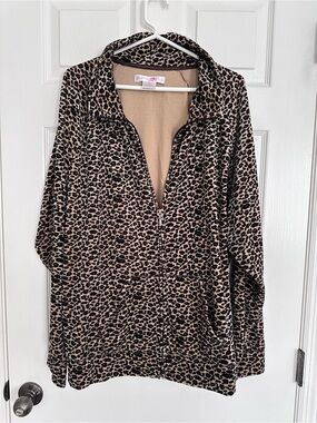 Leopard Print Zip-Front Jacket - Beige/Black
